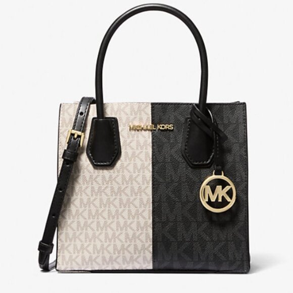Michael Kors Mercer Medium Women Satchel Messenger Crossbody Bag - Black Multi - Picture 1 of 7